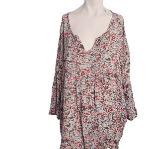 Cynthia Rowley Size 3X blouse women flower pleated longsleeve v-neck